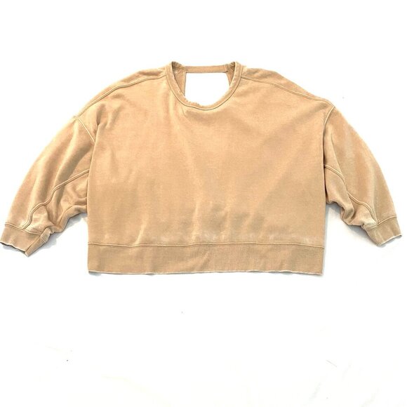 Ocean Drive Oversized Open Back Crewneck Tan Sweatshirt Size XS cropped cozy - Picture 1 of 8